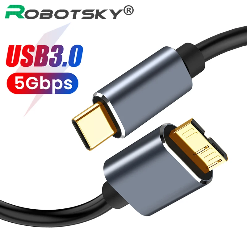 Кабель USB-C/USB 3.0 Micro B, скорость передачи данных 5 Гбит/с, для внешнего жесткого диска, компьютера - изображение