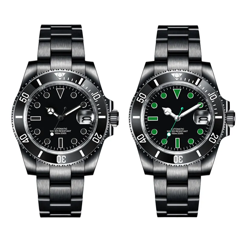 

Мужские часы 40 мм, сапфировое стекло, черный цвет, PVD NH36 Miyota, Автоматическая Механическая Керамическая рамка, 10 бар, дата плавания, мужские часы, стерильный циферблат