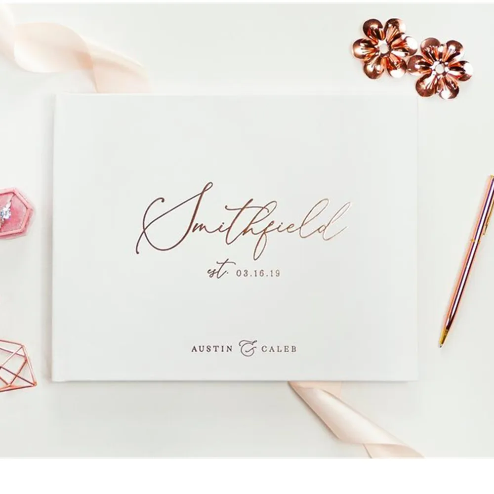 Элегантная блестящая свадебная книга в твердом переплете с именем на заказ датой