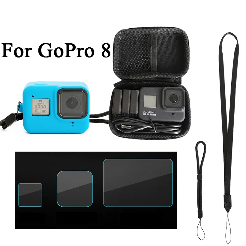 Силиконовый чехол для GoPro Hero 8 черное закаленное стекло защита экрана защитная