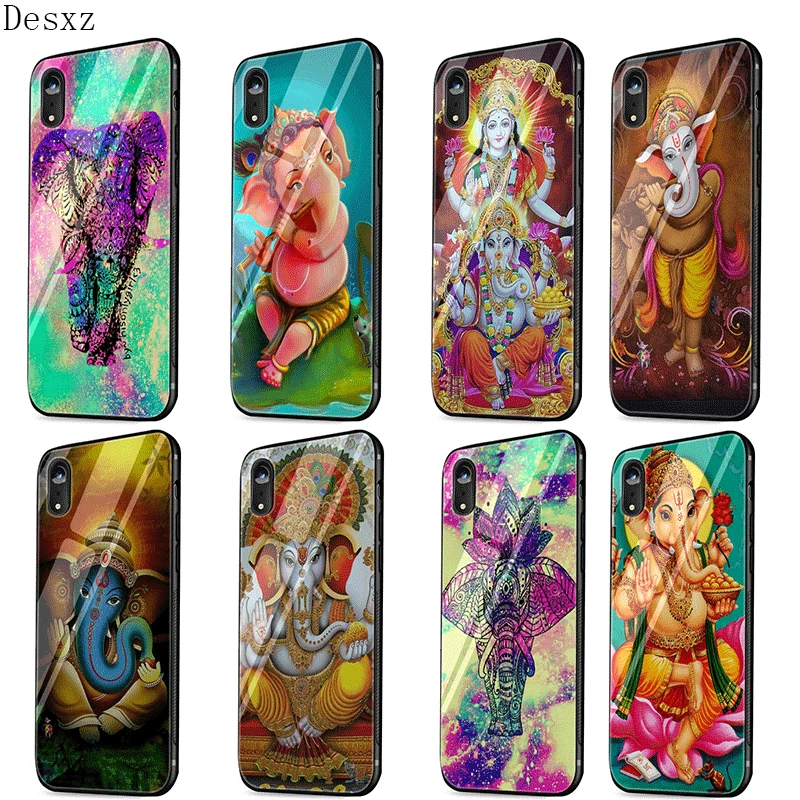 Стеклянный чехол для телефона из ТПУ iPhone 5 5s SE 6 6S 7 8 Plus 11 Pro XR X XS Max Ganesha The indu God elephant -