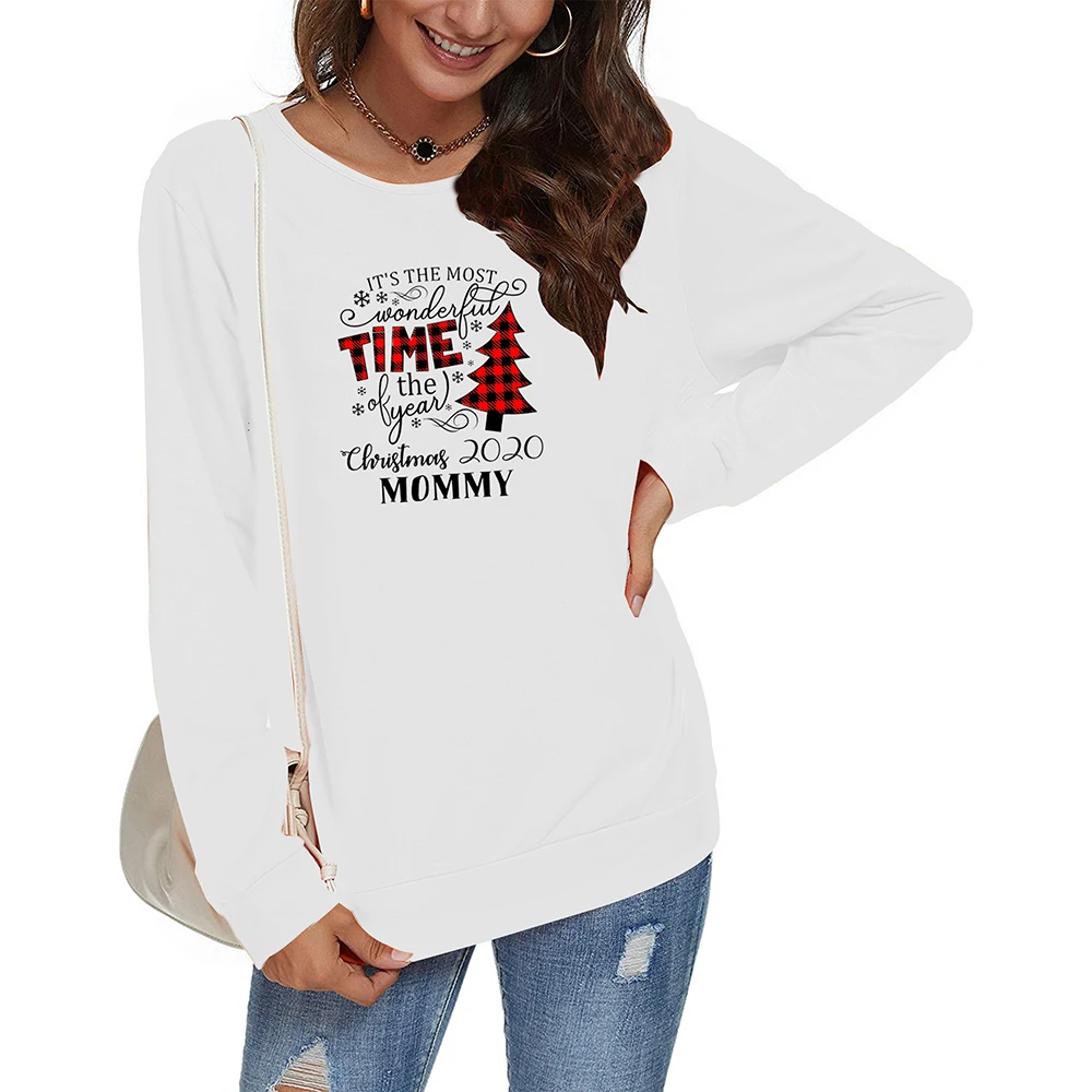 

WZ20422 Christmas New Arrival Breathable Pretty Pattern Letter Printed Street Wear Long Sleeve Fitness Round Neck Loose Pullover