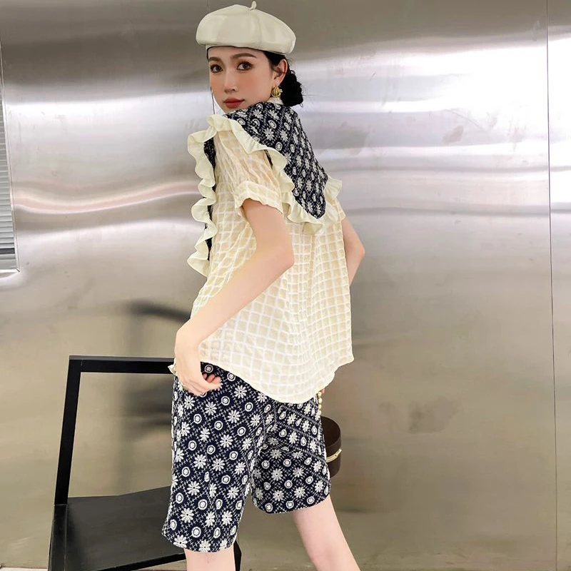 

IEQJ Women Vintage Cozy Edible Tree Fungus Fack Two Blouse New Lapel Short Sleeve Loose Shirt Fashion Summer 2021 3F1147