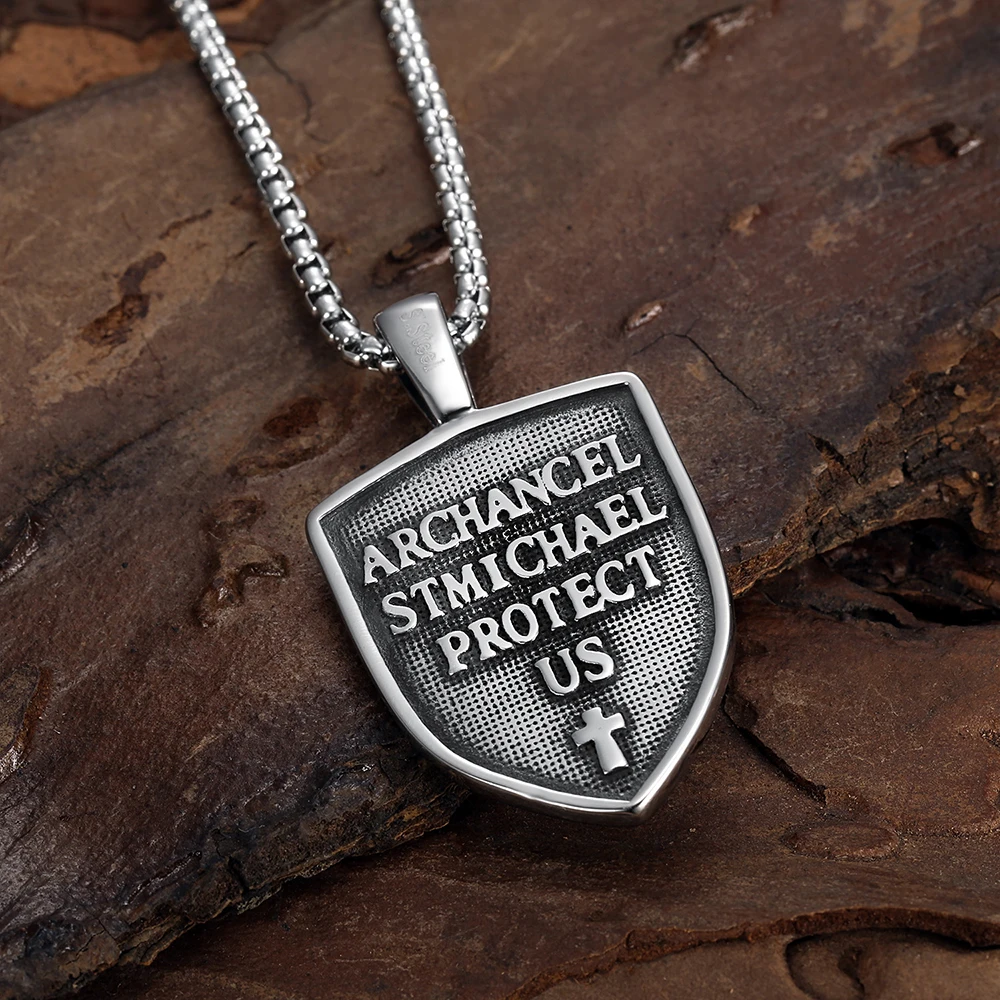 Мужское ожерелье с крестом WENDYFO из нержавеющей стали защитой щита от Св. Майкла и