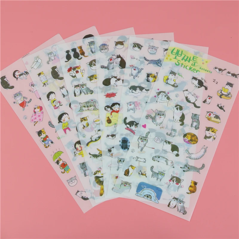 6 шт./упак. корейские канцелярские товары оптом милый кот Прозрачный фон стикеры