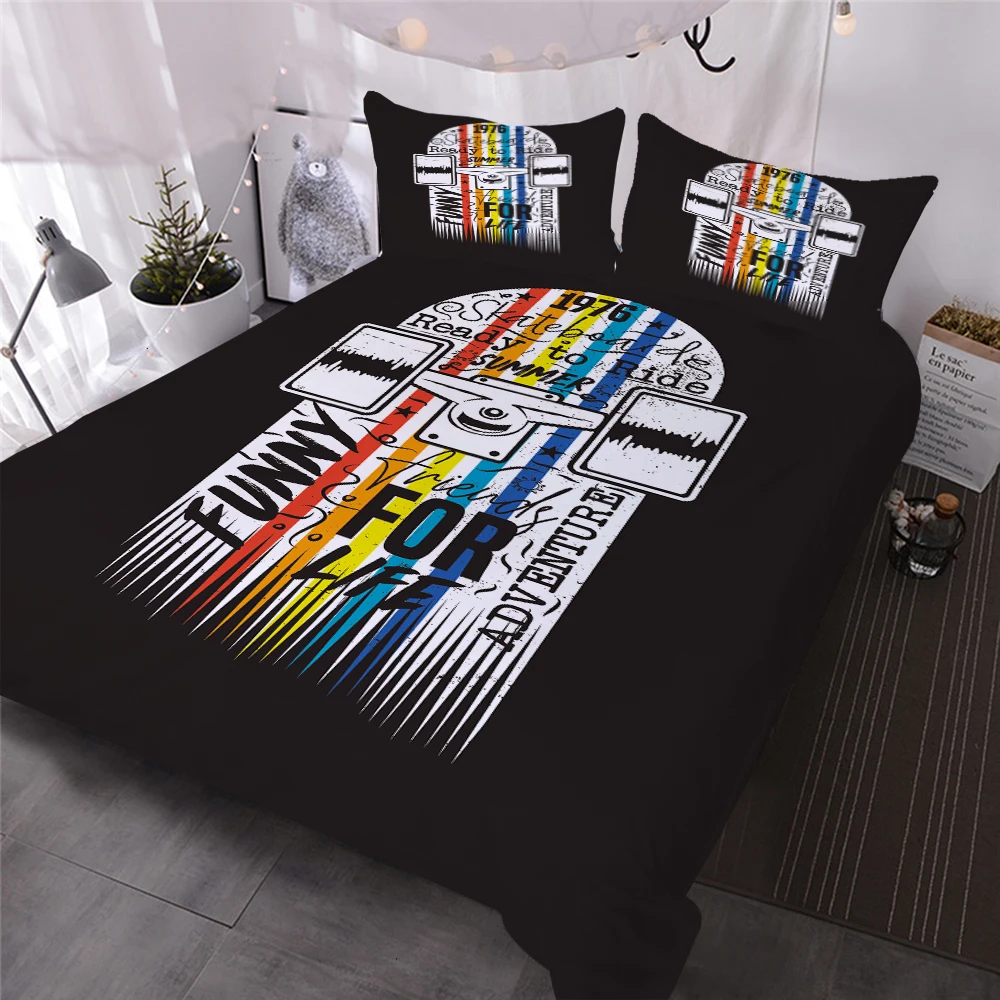 Черное покрывало для скейтборда с 3D рисунком пододеяльник наволочка 3 предмета