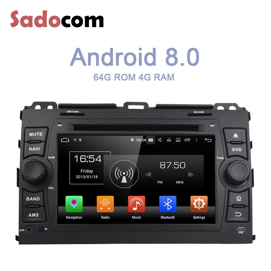 Android 8 0 4 Гб ОЗУ 64 ПЗУ Toyota Prado Land Cruiser 120 2006-2010 ядер автомобильный dvd-плеер Wifi BT авто