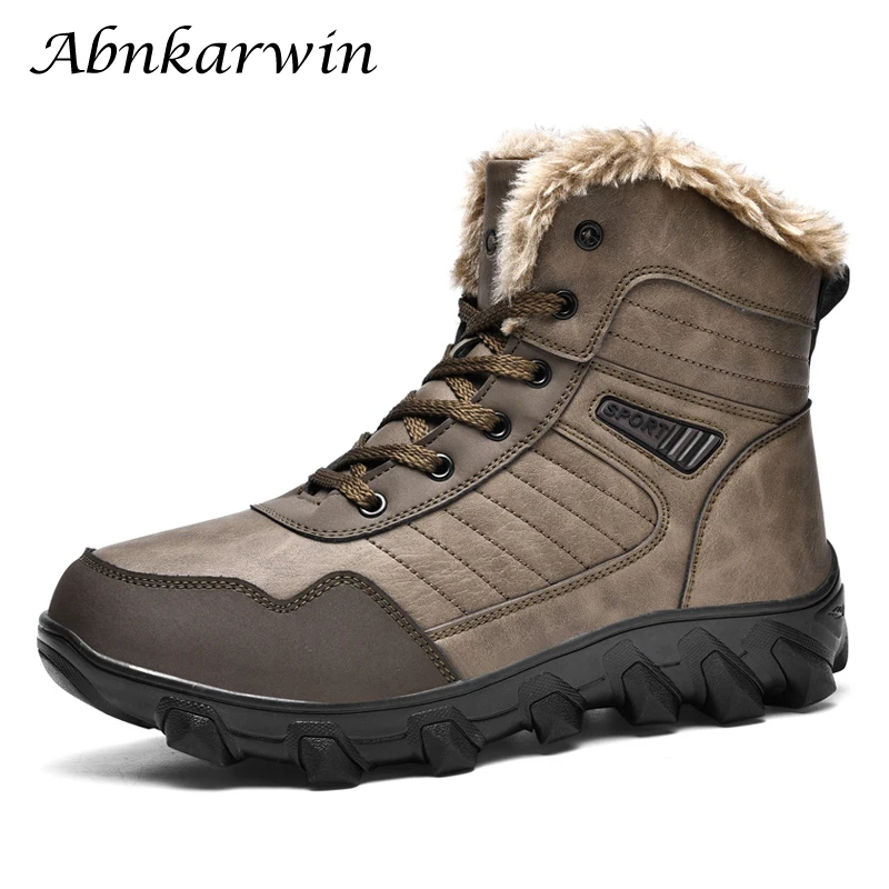 

Winter Supper Warm Plush Outdoor Leather Men Hiking Shoes Waterproof Mountain Boots Women Trekking Trail Big Size 47 48