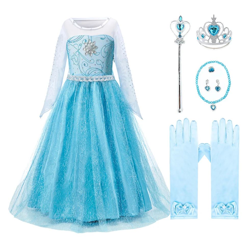 Kids Elsa Dress for Girl Summer Sequin Princess Costume Children Snow Queen Elza Halloween Birthday Party Cosplay Fancy Vestidos | Детская