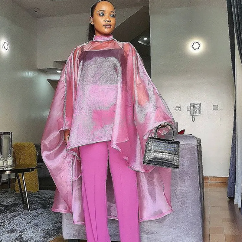 

2021 Summer New Arrival African Women O-neck Plus Size Pink Dress African Dresses for Women African Clothing