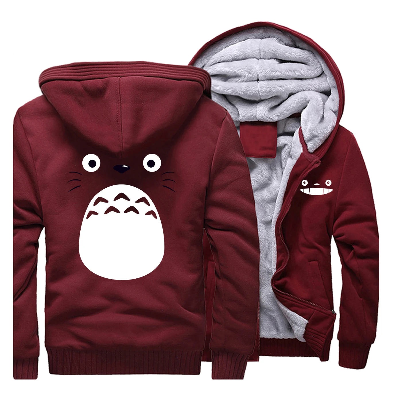 Wine Red Мультфильм Унесенные призраками Тоторо мужские толстовки Хаяо Миядзаки плотная одежда Аниме студия Ghibli толстовка теплая Японская уличная одежда - Цвет: Wine Red