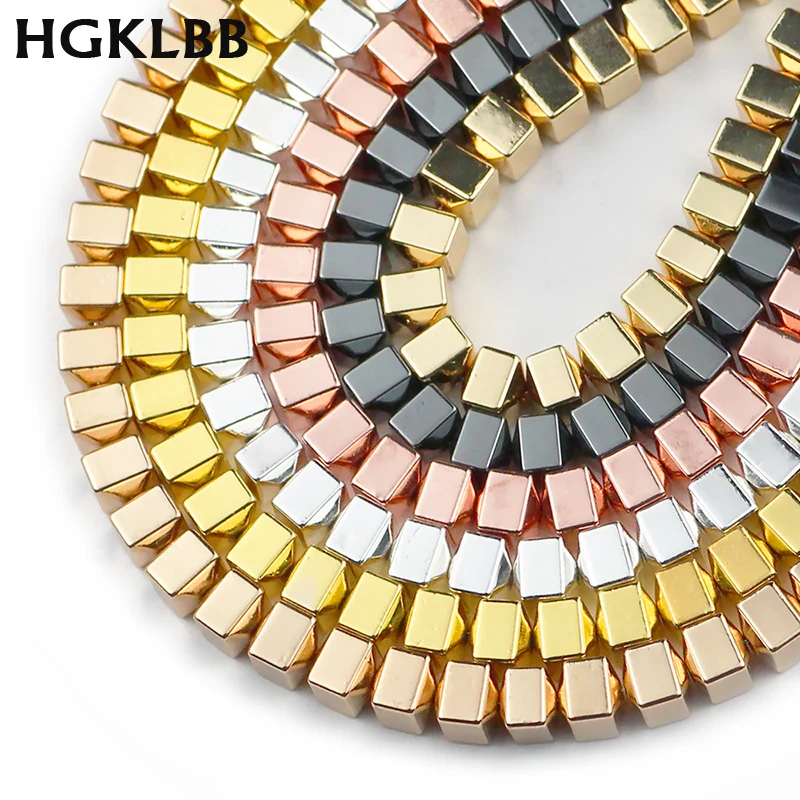 

6 мм натуральный камень золото цвет куб квадрат черный гематит Bicone Spacer Loose Beads Для изготовления ювелирных изделий Diy браслеты аксессуары