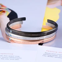 kkchic fashion simple cuff bracelets for men and women titanium steel rose gold zircon inlaid bangle thin model couple bracelet