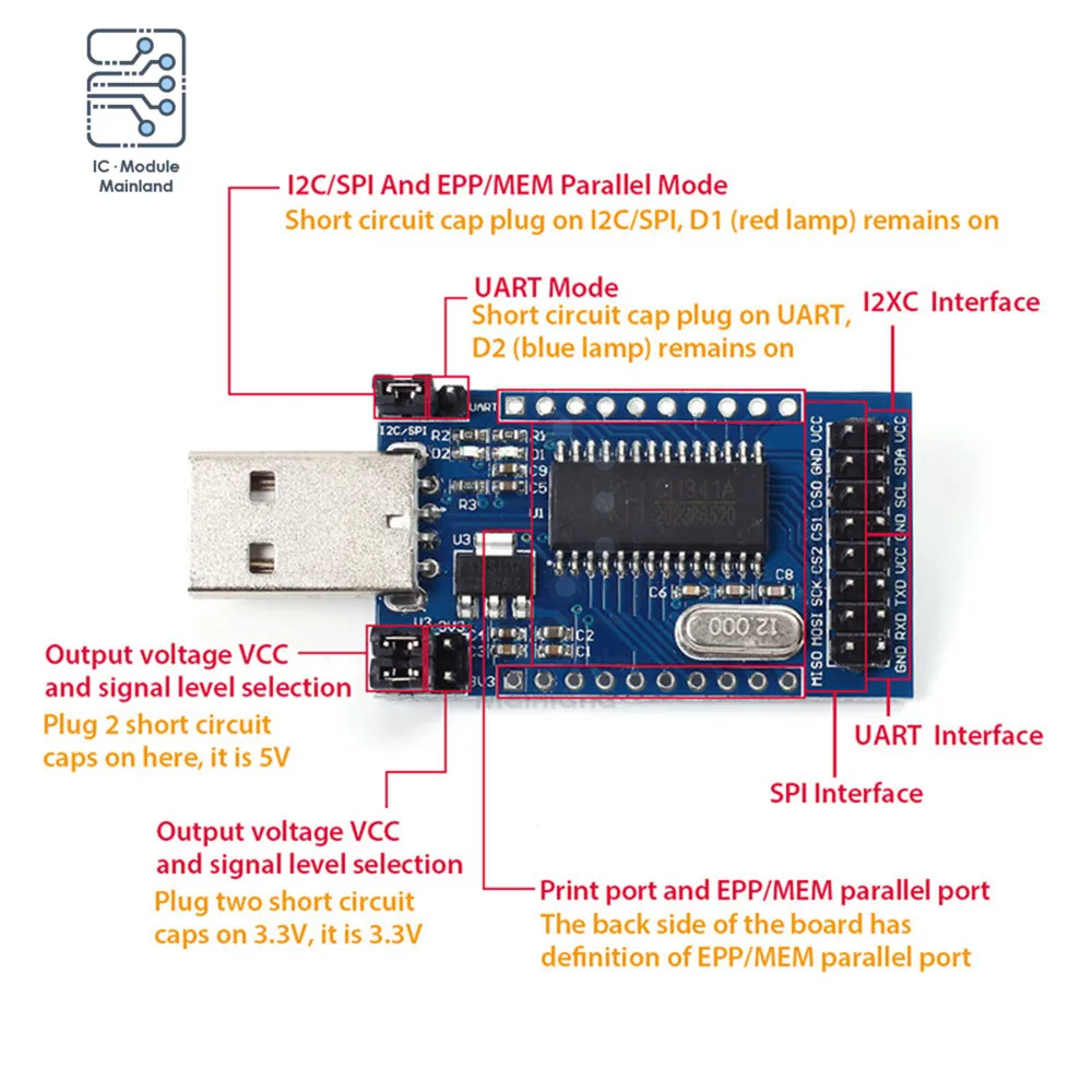 Программатор WCH341A с USB на UART IIC SPI I2C конвертер параллельным портом встроенный