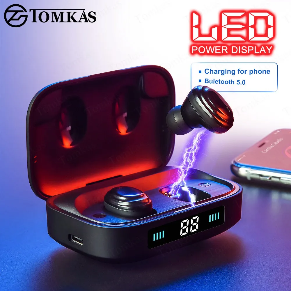 Беспроводные наушники Bluetooth V5.0, TWS, беспроводные Bluetooth наушники, светодиодный дисплей, 2000 мА/ч, внешний аккумулятор, гарнитура с микрофоном для телефона