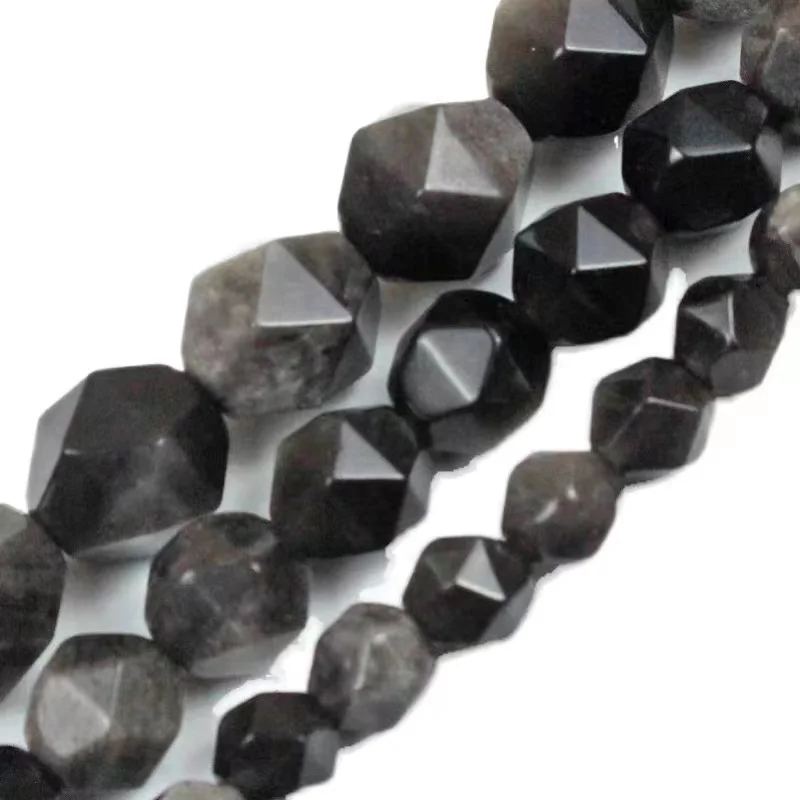 

Natural Faceted Silver Obsidian Stone Loose Spacer Charm Beads For Jewelry Making DIY Accessories Bracelet 15" Strand 6/8/10mm