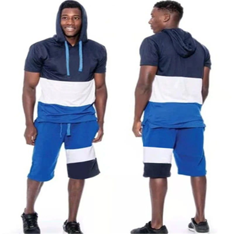

2021Men's Foreign Trade Europe And America Summer New Hooded Personality Vest Suit Men's Casual Loose T-Shirt Shorts Sports Suit