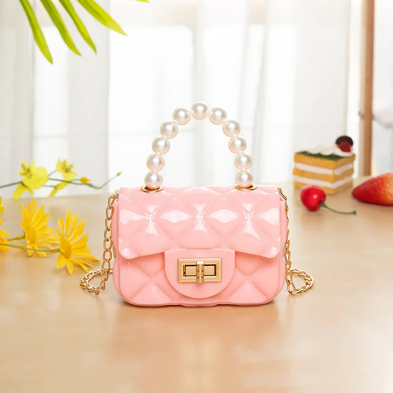 

Small bag women's 2021 new fashion versatile PVC Mini mouth red bag pearl hand jelly bag chain Single Shoulder Messenger Bag