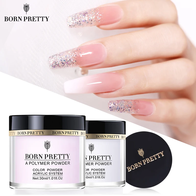 BORN PRETTY 30ml Acrylic Powder Carving Nail Polymer Tip Extension French Pink White Clear Adhesive Rhinestone Nail Art Powder