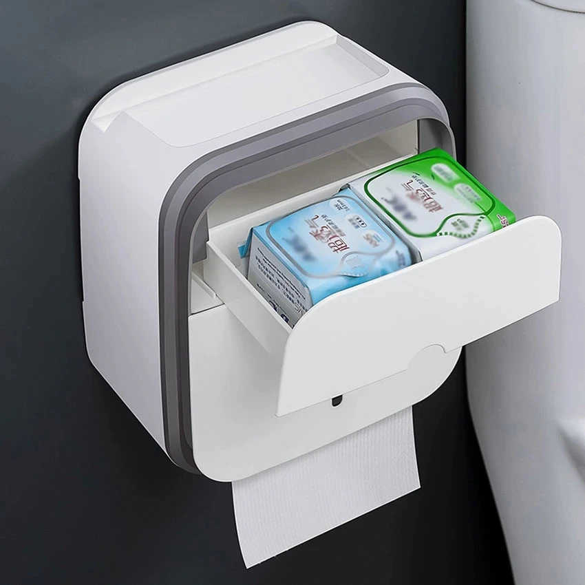 

Toilet Paper Box Punch-free Drawer Waterproof Paper Holders Bathroom Sanitary Napkin Box Roll Creative Shelf With Hooks