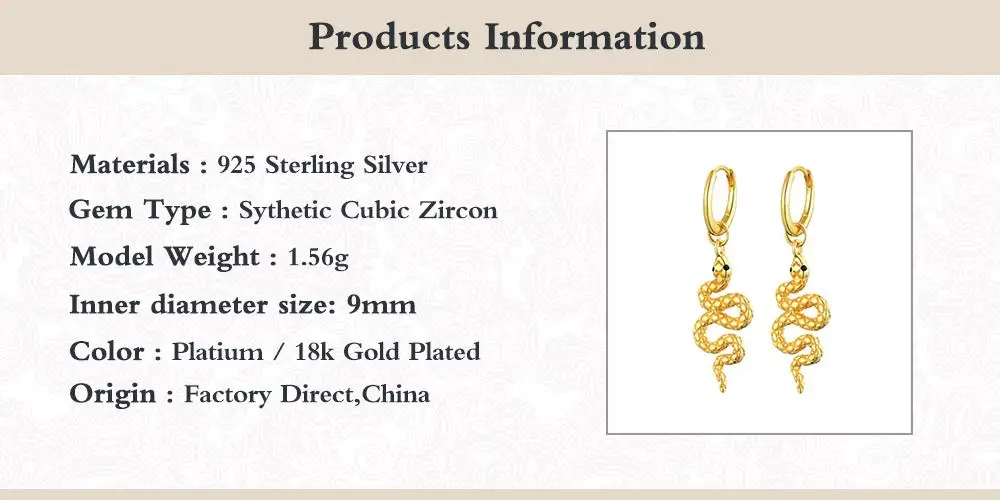

Aide AAAAA Boucle Oreille Femme Sterling 925 Silver HuggieEarrings For Ladies Trend Zircon Snake Hoop Earring For Women