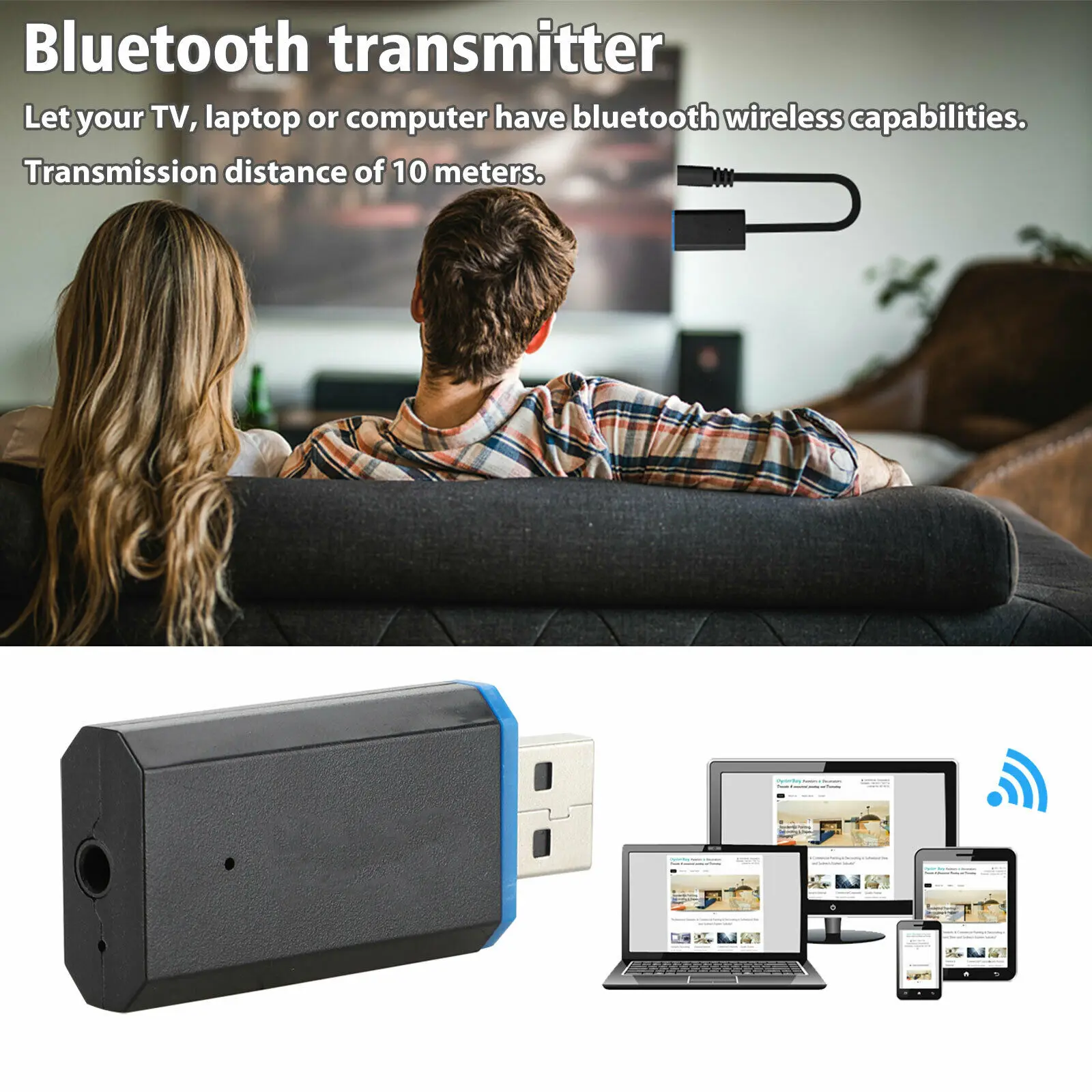 

Bluetooth Transmitter Adapter USB 3.5mm AUX Stereo For TV PC headphone speaker#50