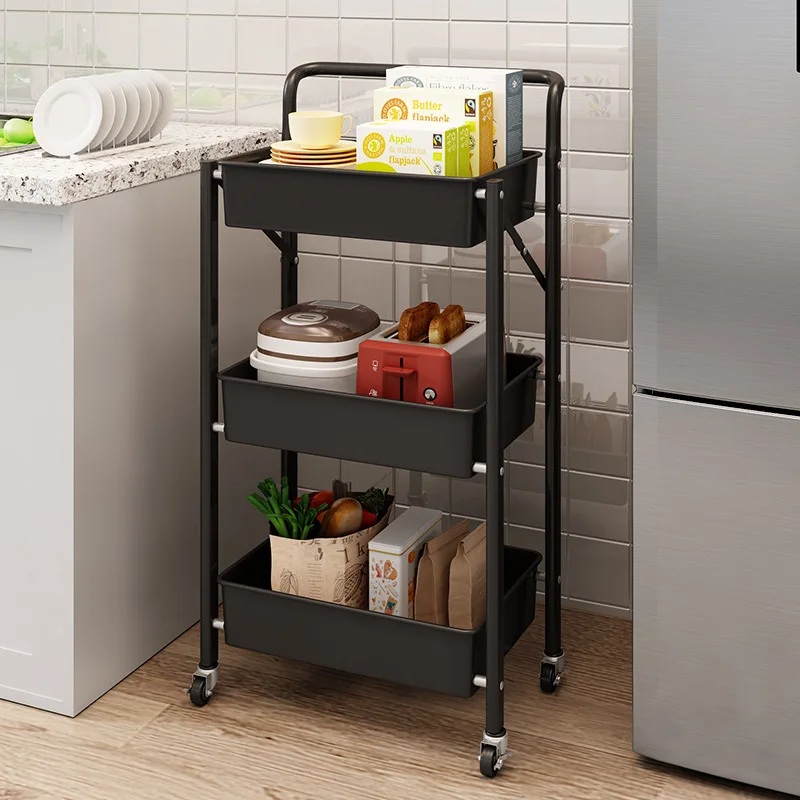 installation free cart rack portable foldable storage three layer storage rack for kitchen and bathroom storage organizer 2021 free global shipping