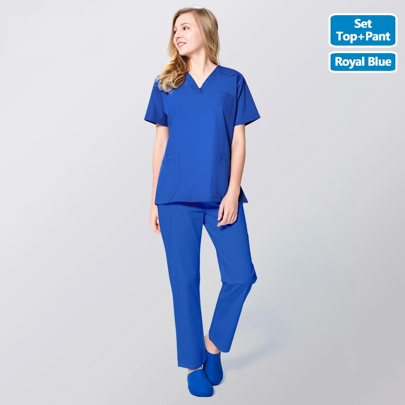 19SS002BaoLan-Set181 ANNO медицинский скраб набор Униформа для женщин Клиническая одежда синий уход хирургическое платье Лето короткий рукав Больничная форма - Цвет: 19SS002BaoLan-Set181