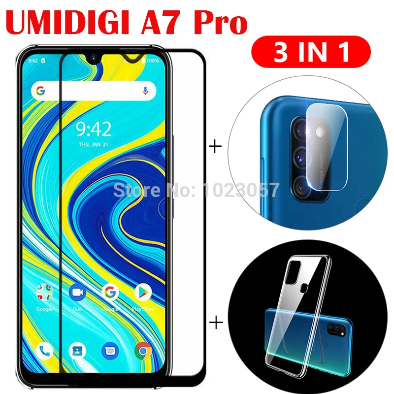 3 в 1 чехол + закаленное стекло для камеры на UMIDIGI A7 A9 Pro Защитное экрана Pro3D