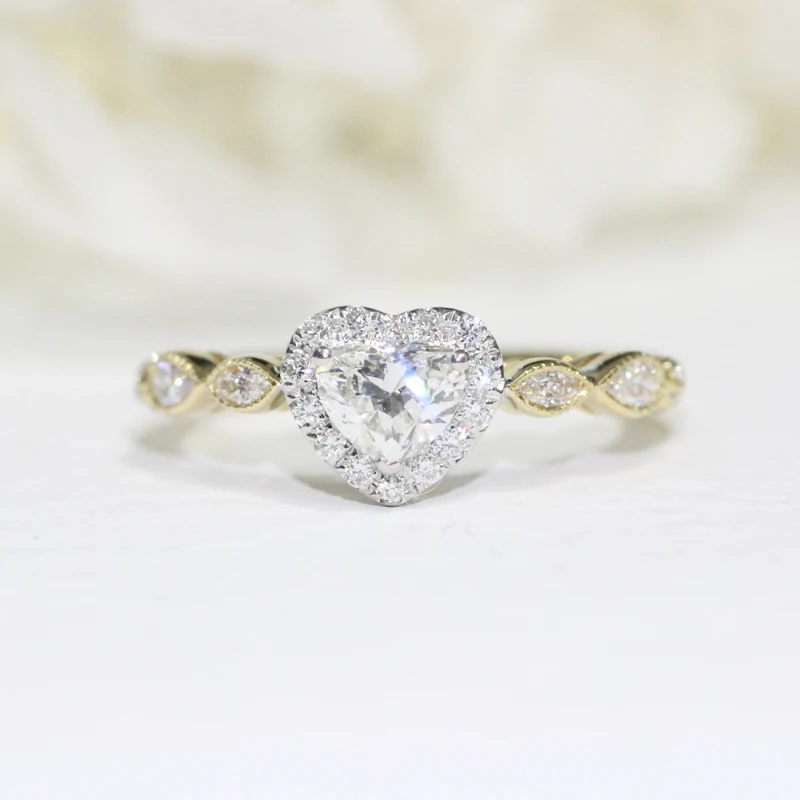 10k 14k желтое золото 0.5ct 5 мм в форме сердца Moissanite кольцо DEF цвет VVS1 обручальное кольцо для женщин