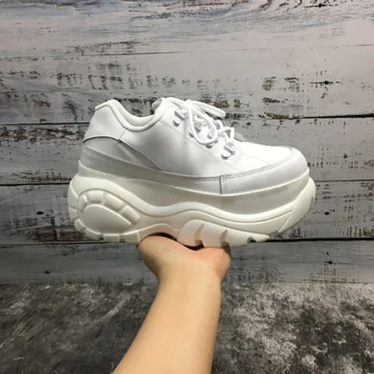 Full White 1 Женские кроссовки на толстой подошве; китайские винтажные кроссовки с круглым носком; дизайнерская обувь для отдыха на шнуровке; обувь на толстой резиновой платформе - Цвет: Full White 1