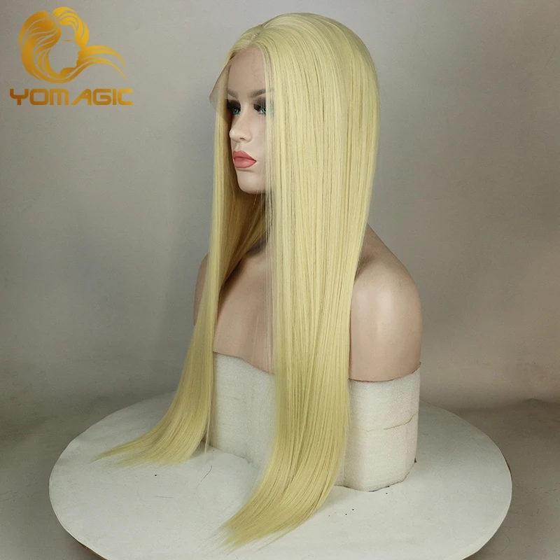 Yomagic блонд цвет синтетические кружевные передние парики для женщин шелковые