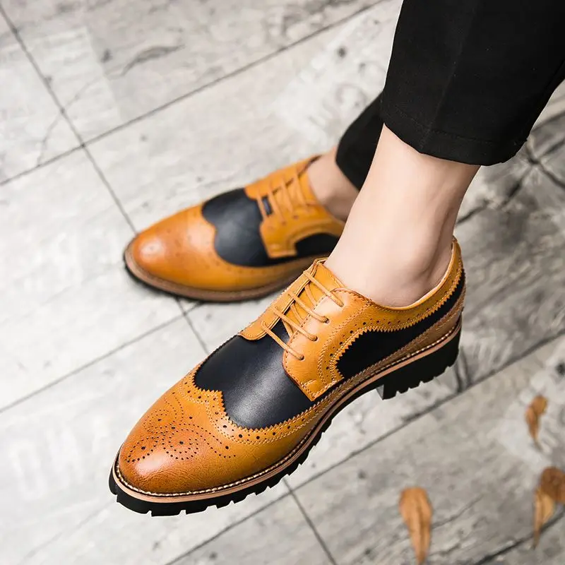 Броги мужские на шнуровке заостренный носок модная повседневная кожаная обувь в