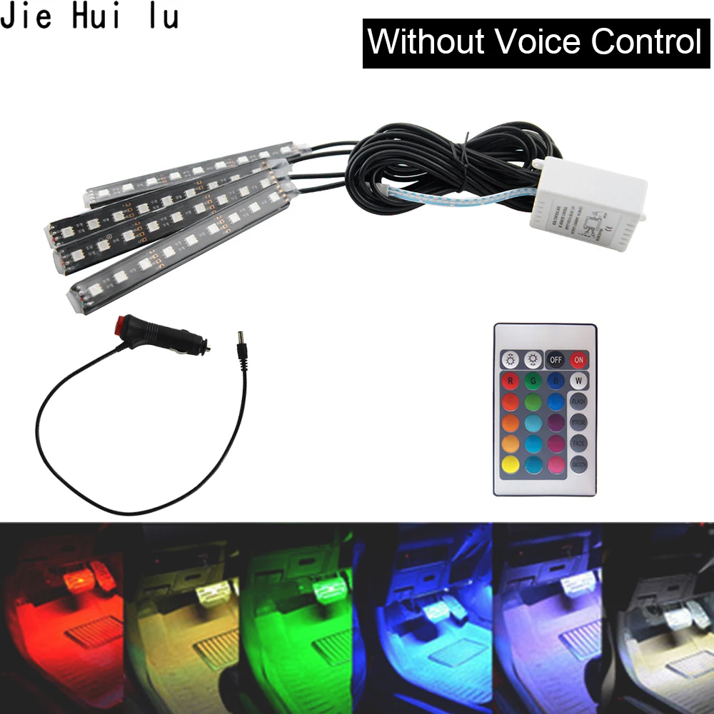 Авто Интерьер RGB цвет 9 LED светильник полосы комплект беспроводной музыкальный