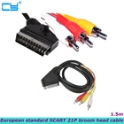 Кабель SCART, 1,5 м, 21P, аудио-и видеокабель, спутниковая ТВ-приставка, трехцветный кабель для тестирования DVD