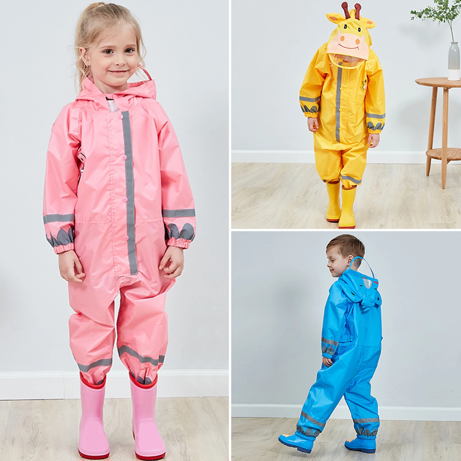 

3-10Years Kids Cartoon Raincoat Outdoor Waterproof Jumpsuit One Piece Rainwear Coat Multicolor Unisex Children frog Giraffe Coat