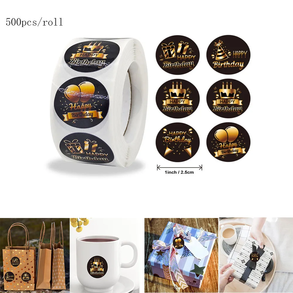 

500pcs/roll Round Children Happy Birthday Stickers Cute Birthday Party Gift Decoration Supplies Greeting Card Tags