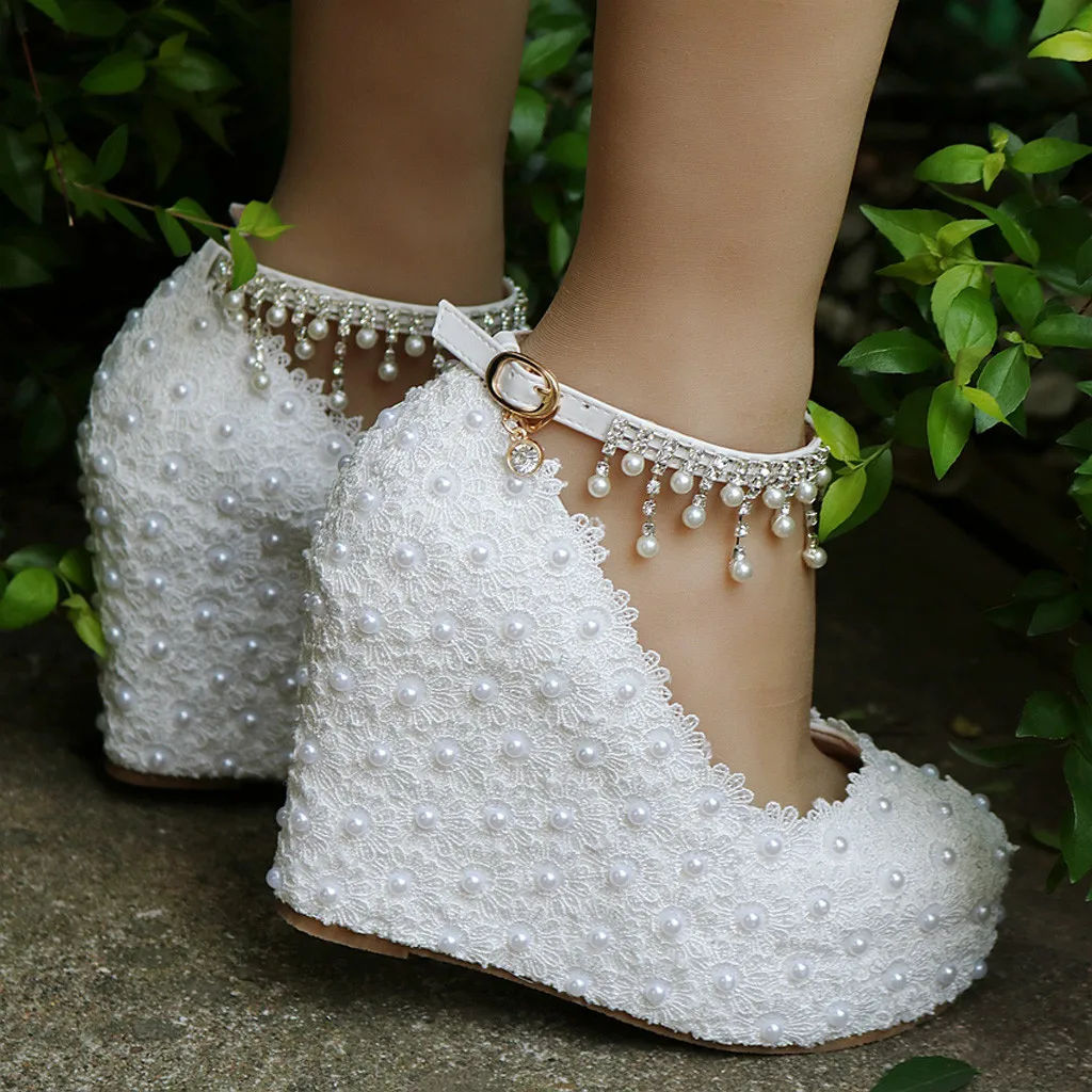 

Sandals Woman Lace Flower Rhinestone Word Buckle Overheight With Wedges Female Large Size Popular Summer Sandals Women