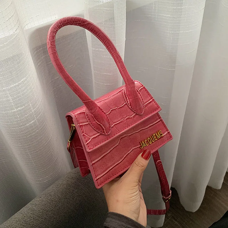 Rose red Женская мини-сумка-тоут, новинка, крокодиловый узор, флип-сумка через плечо, женская простая сумка на плечо, маленькая квадратная женская сумка - Цвет: Rose red