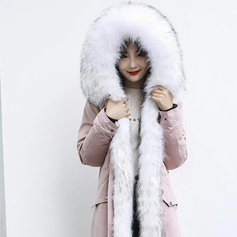 Парка женская длинная со съемным мехом норки модная парка из натурального
