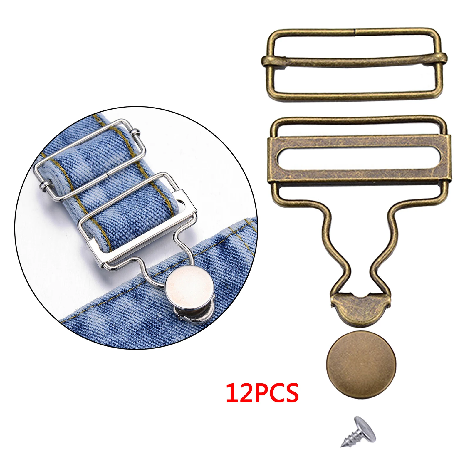 

12 Sets Suspenders Buckle Fastener Brace Clips Metal Button Overalls Jeans Pants Denim Strap for DIY Sewing Accessories