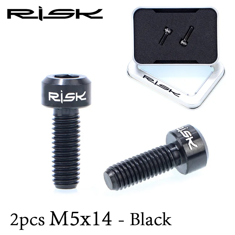 Black RISK 2 шт./лот, M5* 14 мм, титановый сплав, велосипедные болты, MTB горный велосипед, Сверхлегкий тормоз, фиксированная ручка, болты, велосипедные винты M5x14mm - Цвет: Black