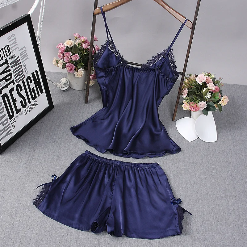 Комплект из двух предметов Женская пижама шелковая сексуальная ночная рубашка