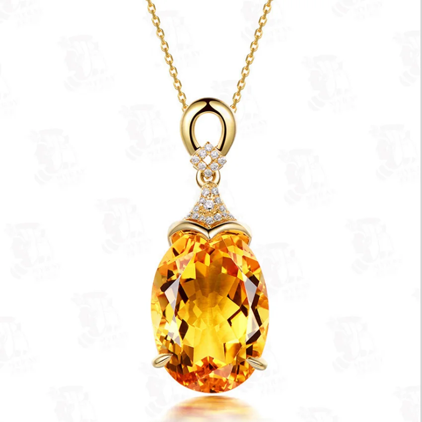 

FYJS Unique Female Anniversary Gift Light Yellow Gold Color Tear Drop Section Citrines Crystal Pendant Link Chain Necklace