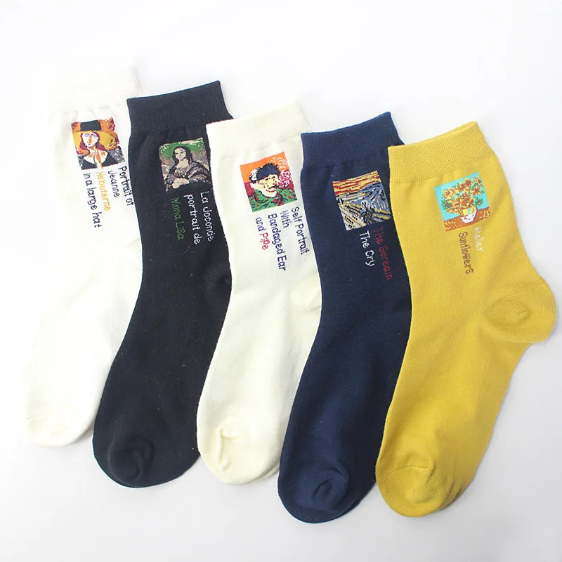 Новинка Носки с рисунком маслом всемирно известные картины мона лиза хлопковые