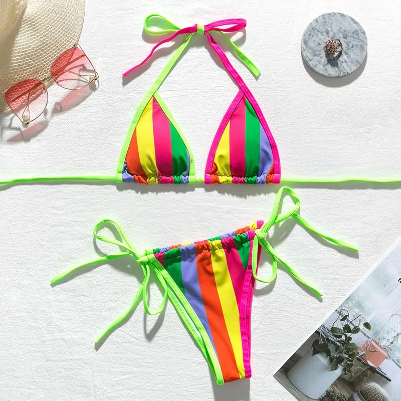 

Bikinx Micro triangle swimwear women 2020 Summer biquini neon thong bikini set Push up sexy swimsuit female halter bathing suit