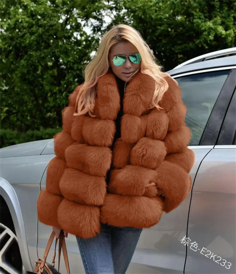 2022 Faux  Winter Thicken Loose Temperament Commuter Pure Color Rabbit Fur Fashion Jacket Women