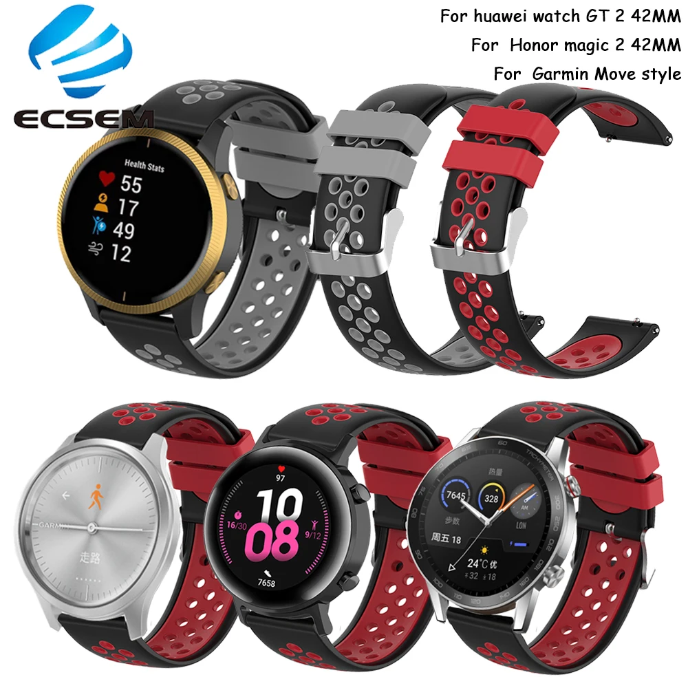 Резиновый ремешок для часов Huawei GT2 magic2 42 мм сменный Amazfit GTS BIP GTR двухцветный