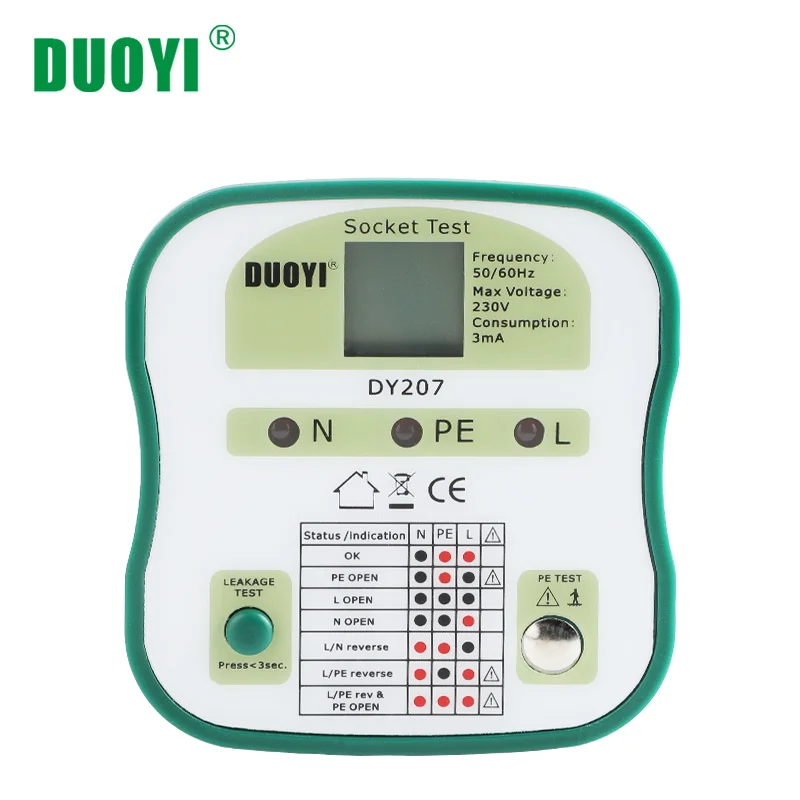 Цифровой дисплей DUOYI DY207 розетка детектор безопасности тестер цепи выключатель
