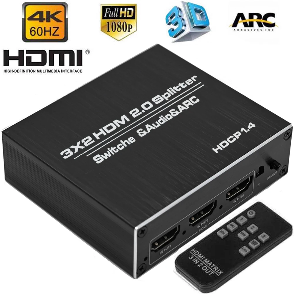 HDMI сплиттер 3X2 4K @ 60 Гц 3 5 мм hdmi аудио экстрактор переключатель с оптическим TOSLINK & R/L